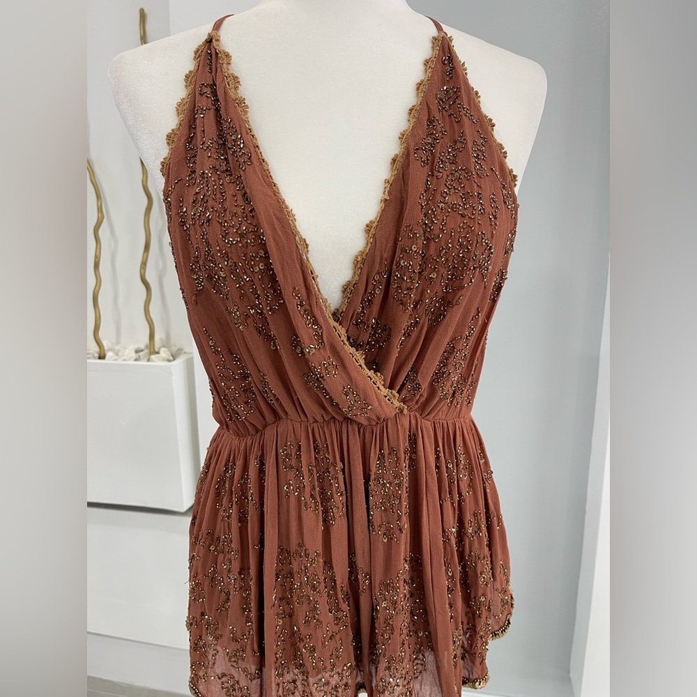Free People Rust Embellished Halter Blouse - Picture 3 of 13